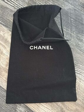 CHANEL Black Drawstring Pouch with White Logo